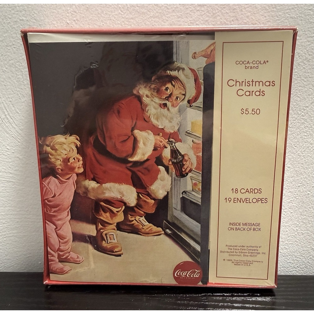 VINTAGE 1989 COCA-COLA CHRISTMAS CARDS BOX OF 18 SANTA CLAUS COKE BOTTLE NIB